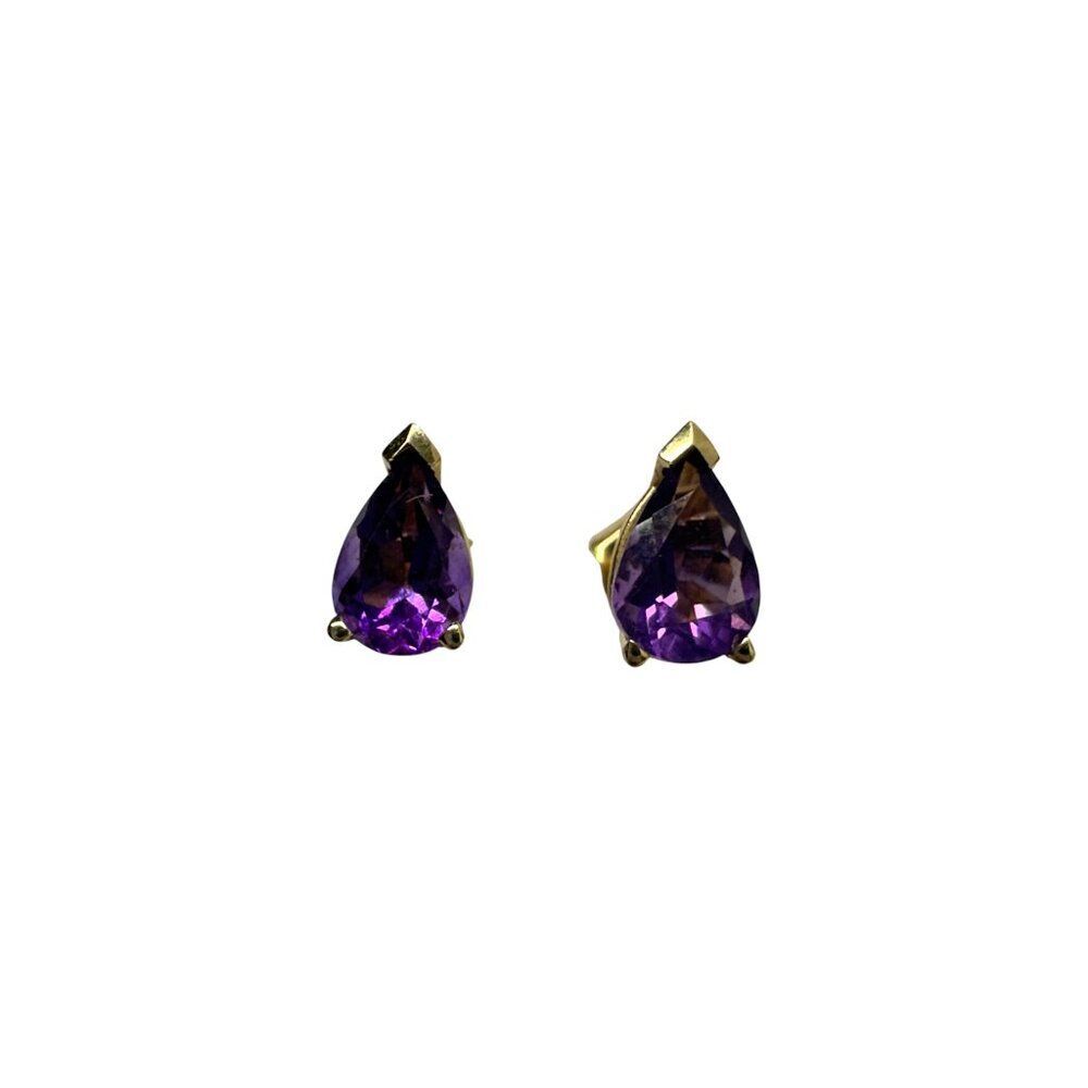 Vintage Genuine Amethyst Teardrop Earrings 14K Gold